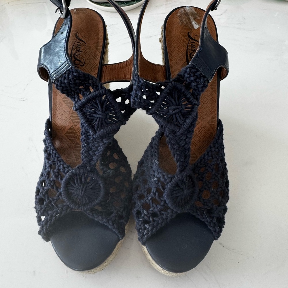Lucky Brand Navy Crochet Wedge Sandals - Picture 2 of 5